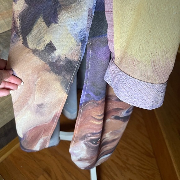 B Studio Art Cow Bull Farm Animal Sheer Long Button Down Cardigan Dress Size XL - Picture 4 of 12